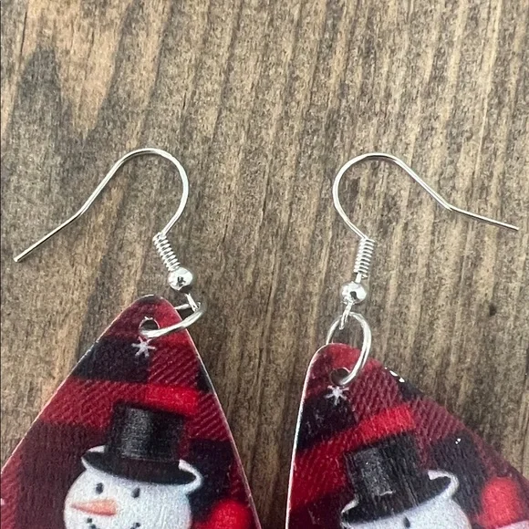 Snowman Wood Teardrop Earrings - Picture 2 of 2